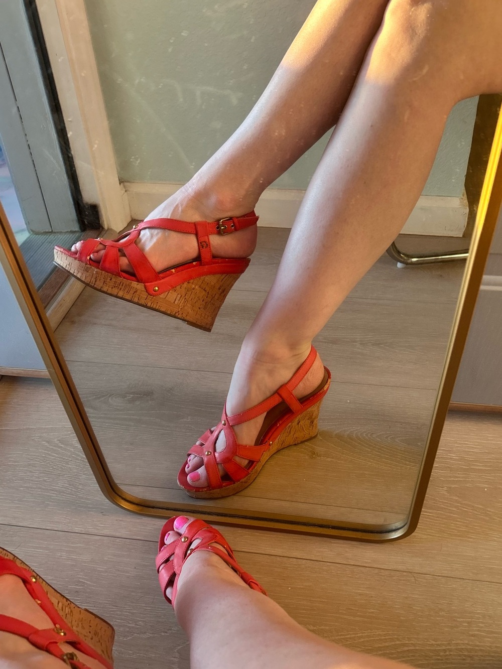 GUESS orange Strappy Wedge Sandals